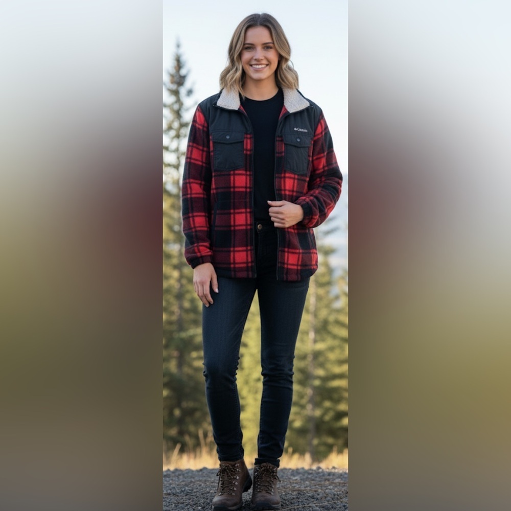 ✨Columbia Women's Red and Black Checkered Utility Jacket - Picture 3 of 10